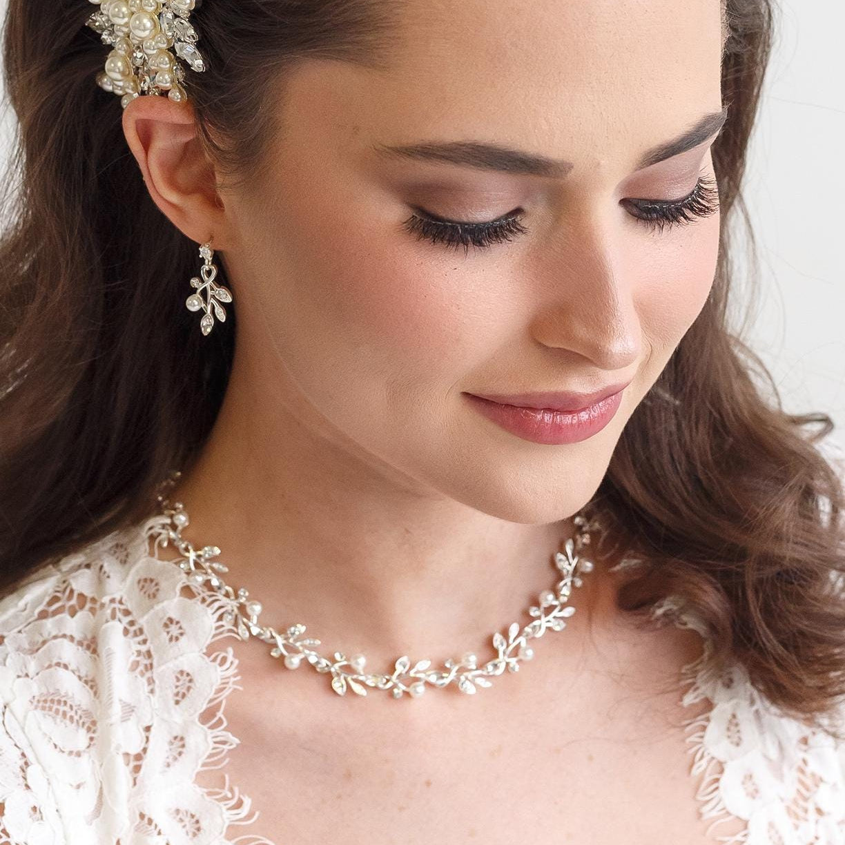 wedding jewelry set pearl crystal rhinestone classic vine
