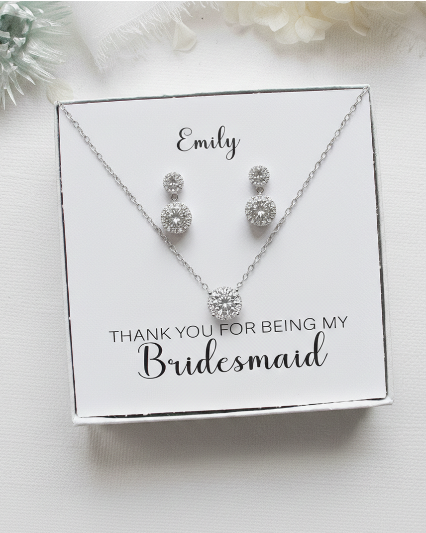Aubrie Bridesmaids Jewelry Set Earrings, Necklace & Bracelet / Silver
