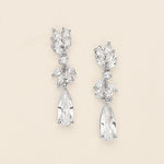 a pair of diamond earrings on a white background