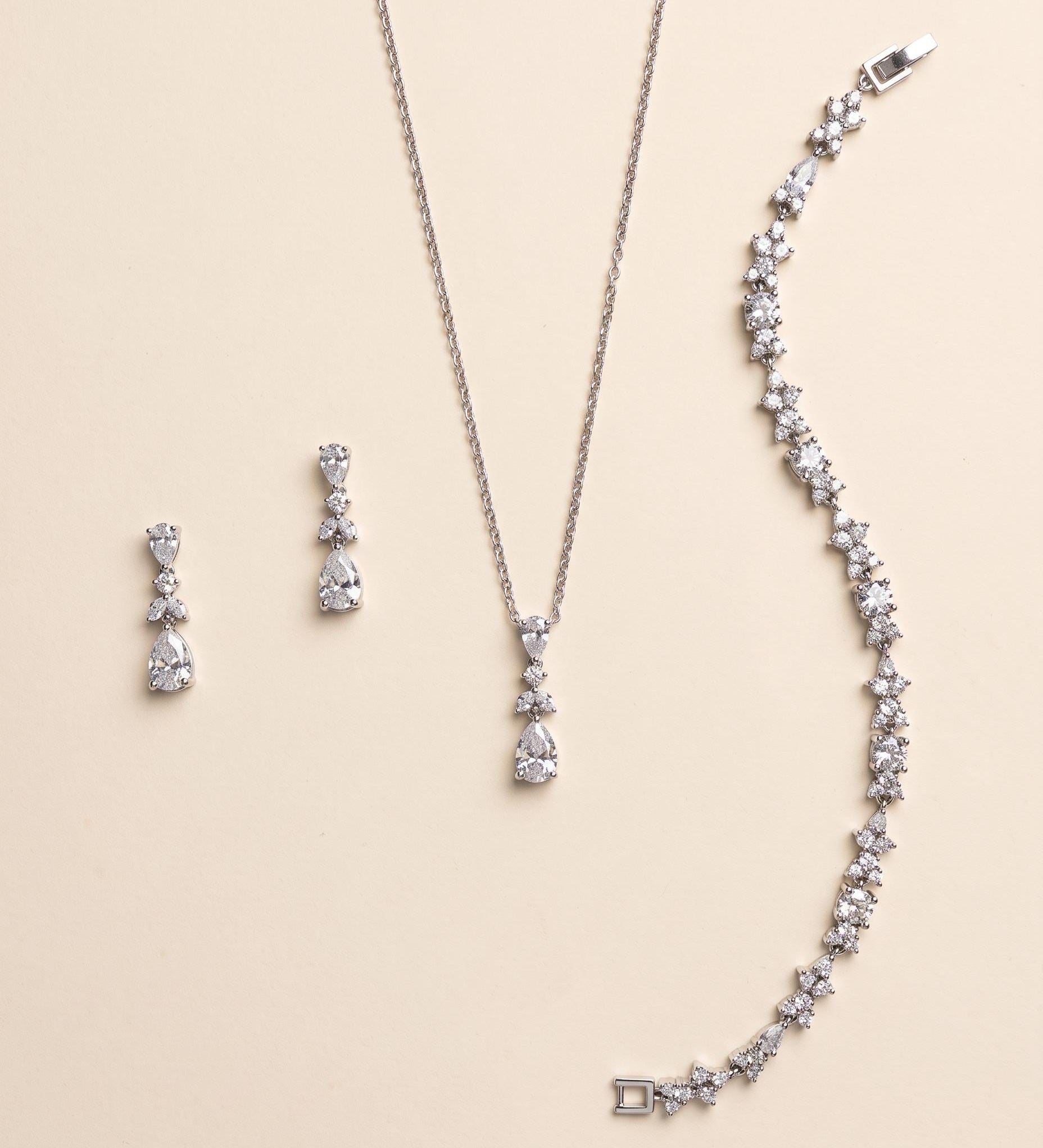 Caroline Cubic Zirconia Bridal Jewelry Set | Elegant Wedding Necklace & Earrings