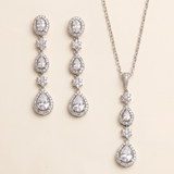 a necklace and earrings set with sparkling crystal elements.