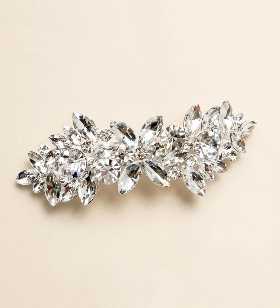 A decorative hair clip made of numerous sparkling crystal stones.