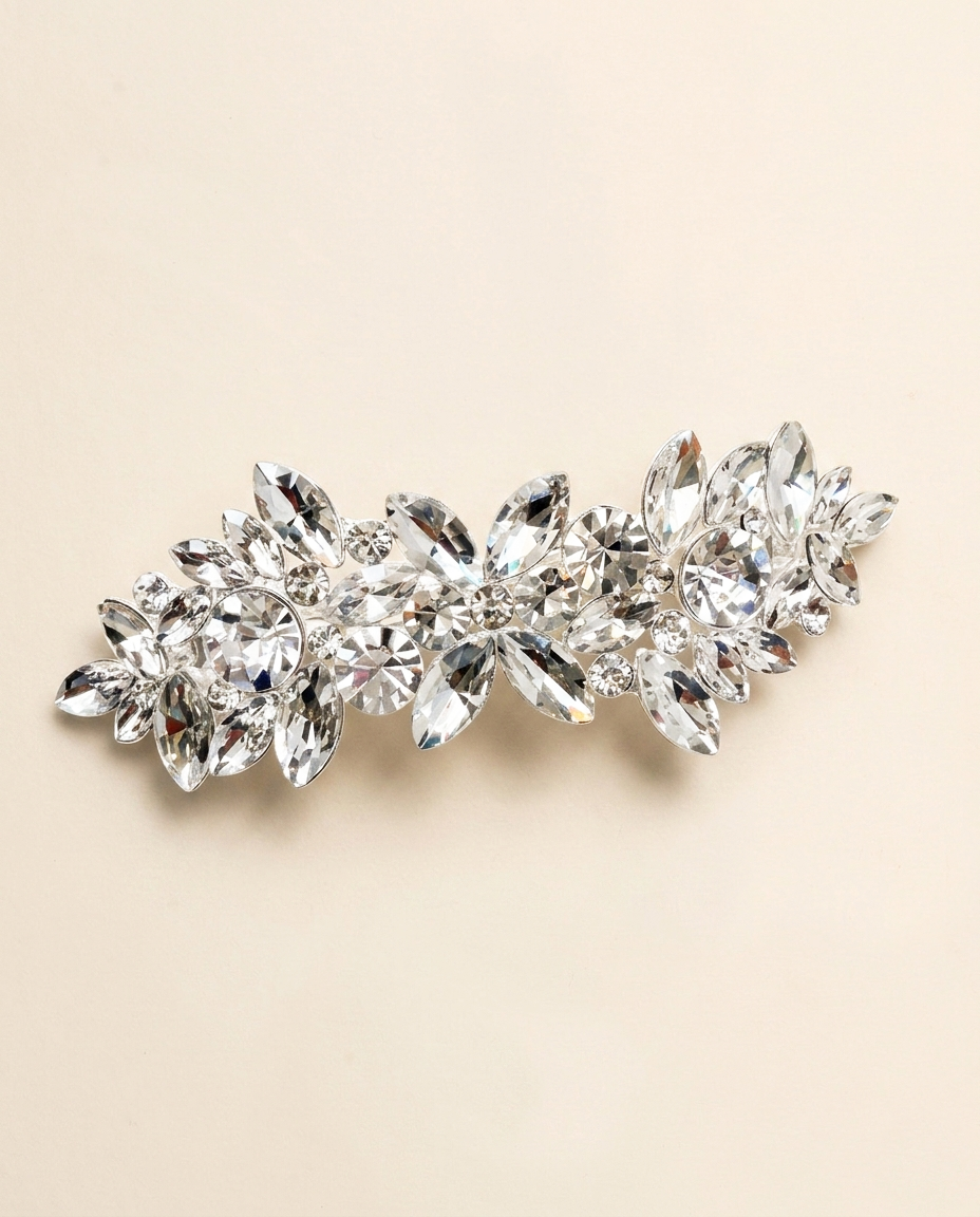 A decorative hair clip made of numerous sparkling crystal stones.