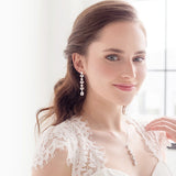 Sheila Pearl Earrings – Long Pearl & CZ Bridal Earrings Teardrop Wedding Earrings