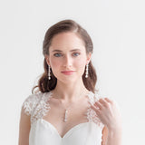 Sheila Pearl Earrings – Long Pearl & CZ Bridal Earrings Teardrop Wedding Earrings