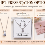 a gift presentation with a necklace, earrings and a card
