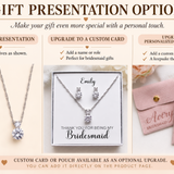 a gift presentation with a necklace, earrings and a card
