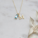 Birthstone Necklace – Dainty Gold Initial Gemstone Jewelry | Personalized Gift