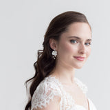 Joan Flower Bridal Earrings - Handmade Clay Flower & Pearl Wedding Earrings