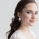 Joan Flower Bridal Earrings - Handmade Clay Flower & Pearl Wedding Earrings
