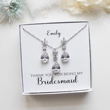 a bridesmaid necklace and earrings set in a gift box