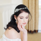 Elianna Hair Vine – Crystal Bridal Headpiece Leaf Wedding Hair Vine Ribbon Headband