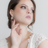 Leaf Drops Jewelry Set – Dainty CZ Bridal Necklace and Earrings Set