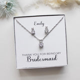 Minimalist Cubic Zirconia Bridesmaid Jewelry Set with Personalized Name Card