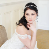 Elianna Hair Vine – Crystal Bridal Headpiece Leaf Wedding Hair Vine Ribbon Headband