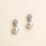 Brielle Pearl Earrings - Silver Cubic Zirconia and Pearl Bridal Earrings