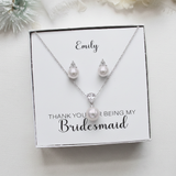 Madelyn Bridesmaid Jewelry Set – Pearl Drop Necklace & Earrings, Bridal Jewelry Gift for Bridesmaids