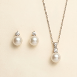 Jennifer Pearl Bridal Jewelry Set – CZ & Pearl Necklace & Stud Earrings