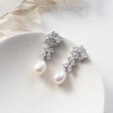 Emily Freshwater Pearl Bridal Earrings – Cubic Zirconia & Pearl Wedding Drop Earrings