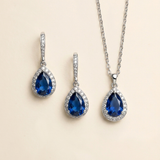 Sapphire Blue Teardrop Jewelry Set – Blue CZ Bridal Necklace & Drop Earrings