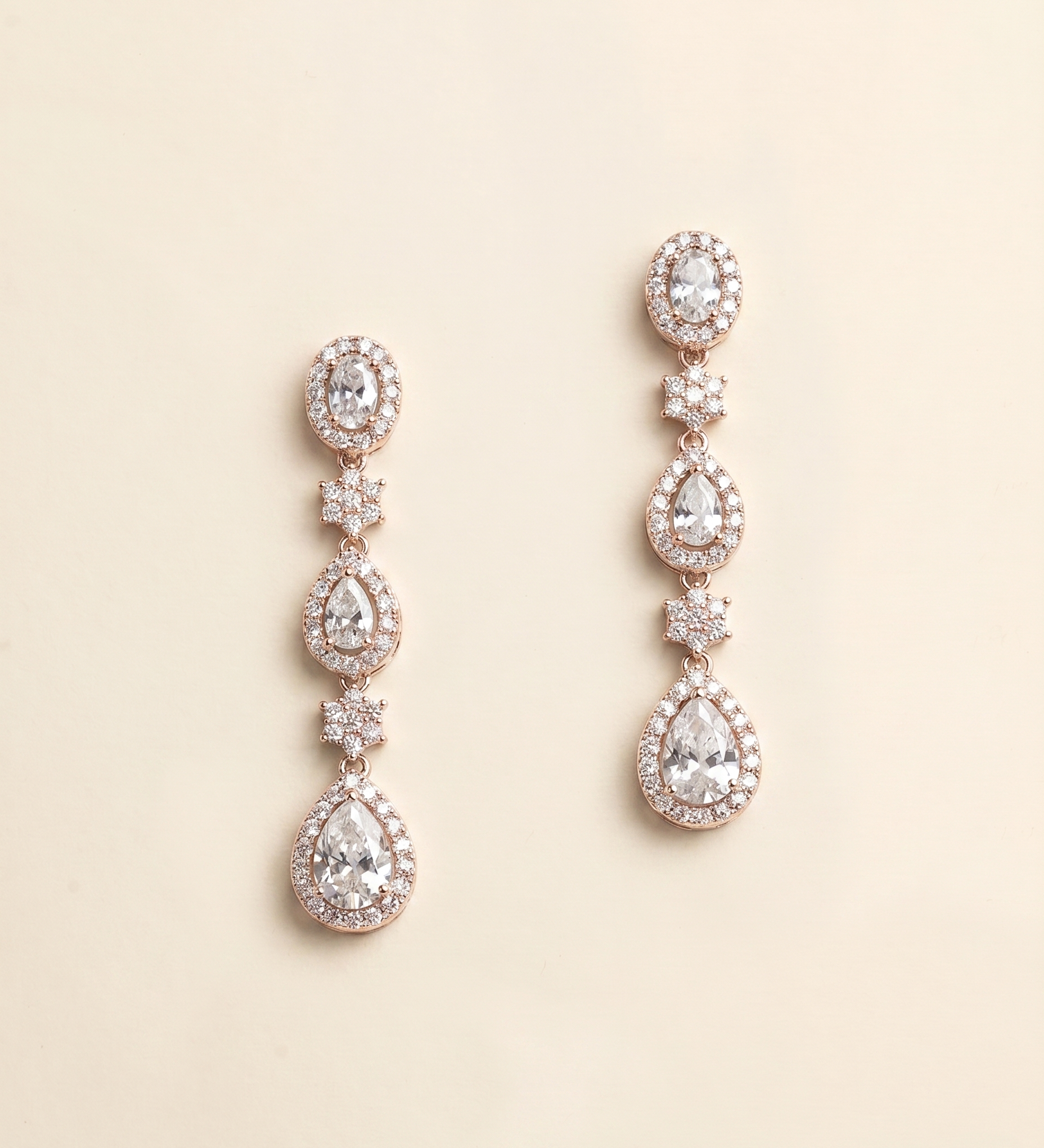 Adeline Oval & Teardrop Bridal Earrings – CZ Drop Wedding Earrings