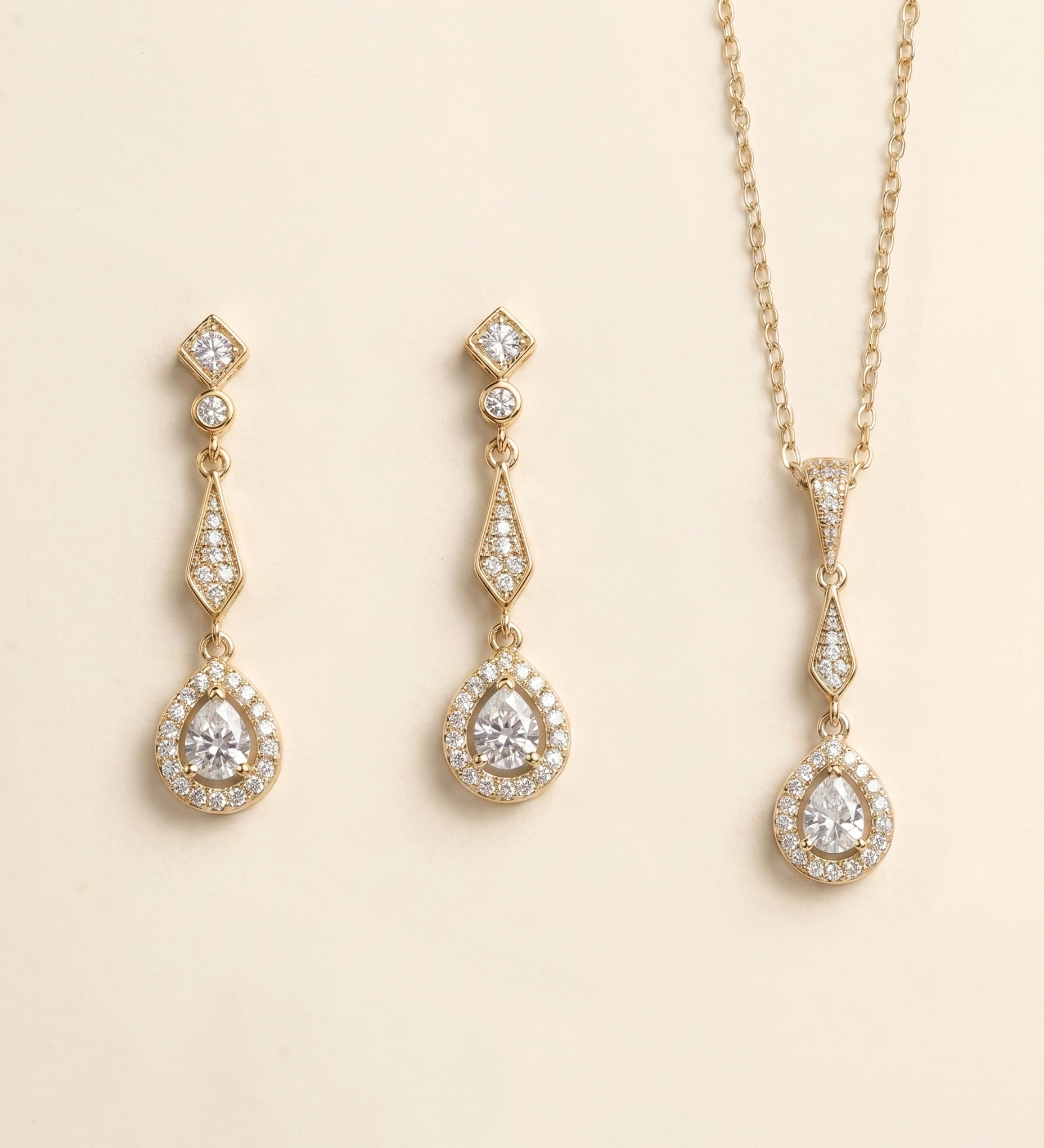 Adrianna Jewelry Set – Cubic Zirconia Bridal Necklace and Earrings Set Wedding Jewelry