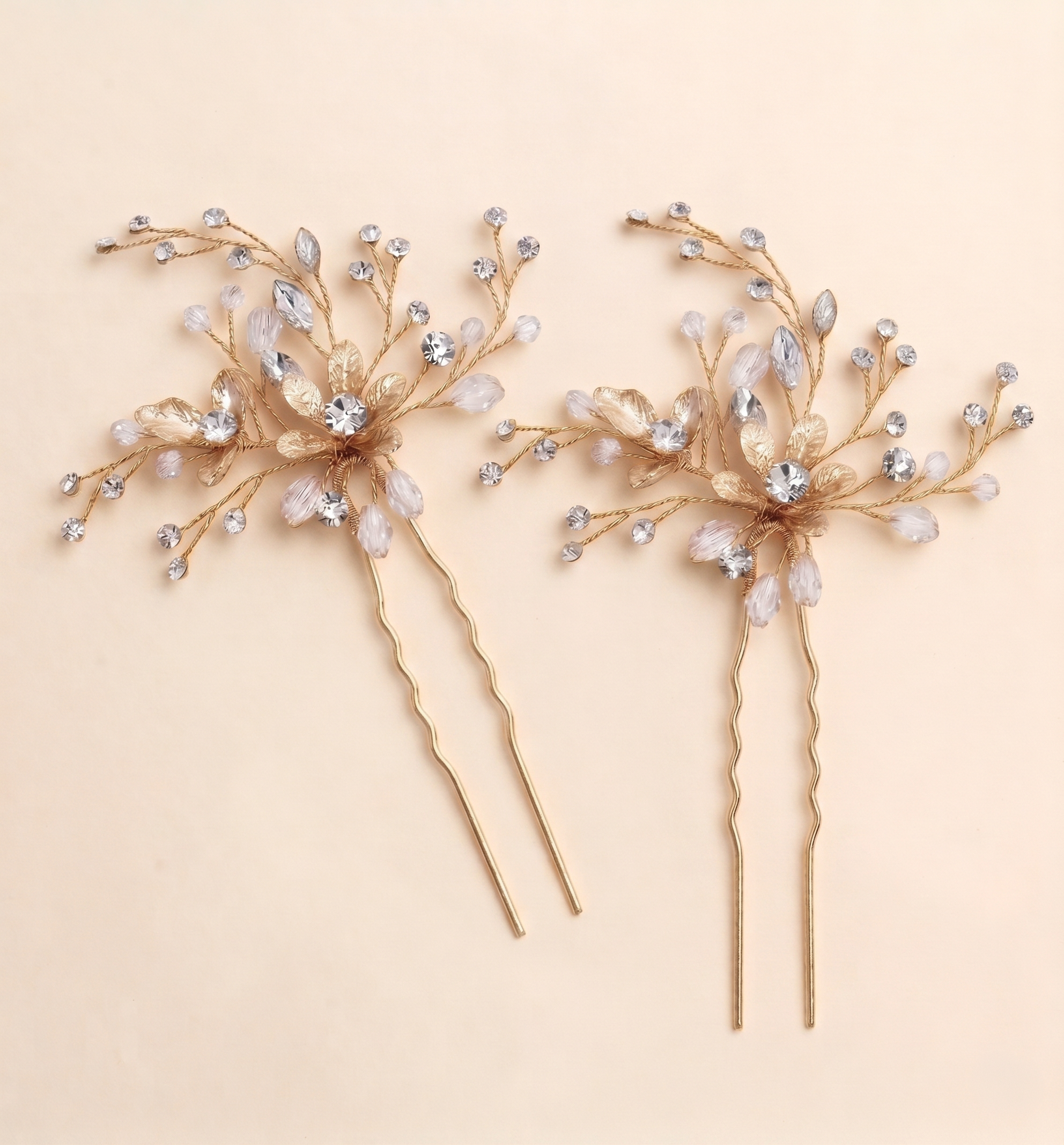 Anna Bridal Hair Pins Set of 2 – Crystal Floral Wedding Hair Pins Silver Bridal Hair Accessories