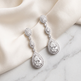 Annalise Bridal Earrings - Silver Pear Cubic Zirconia Statement Earrings