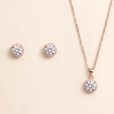 Ansley Halo Bridal Jewelry Set - Round Cubic Zirconia Necklace & Earrings