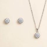 Ansley Halo Bridal Jewelry Set - Round Cubic Zirconia Necklace & Earrings