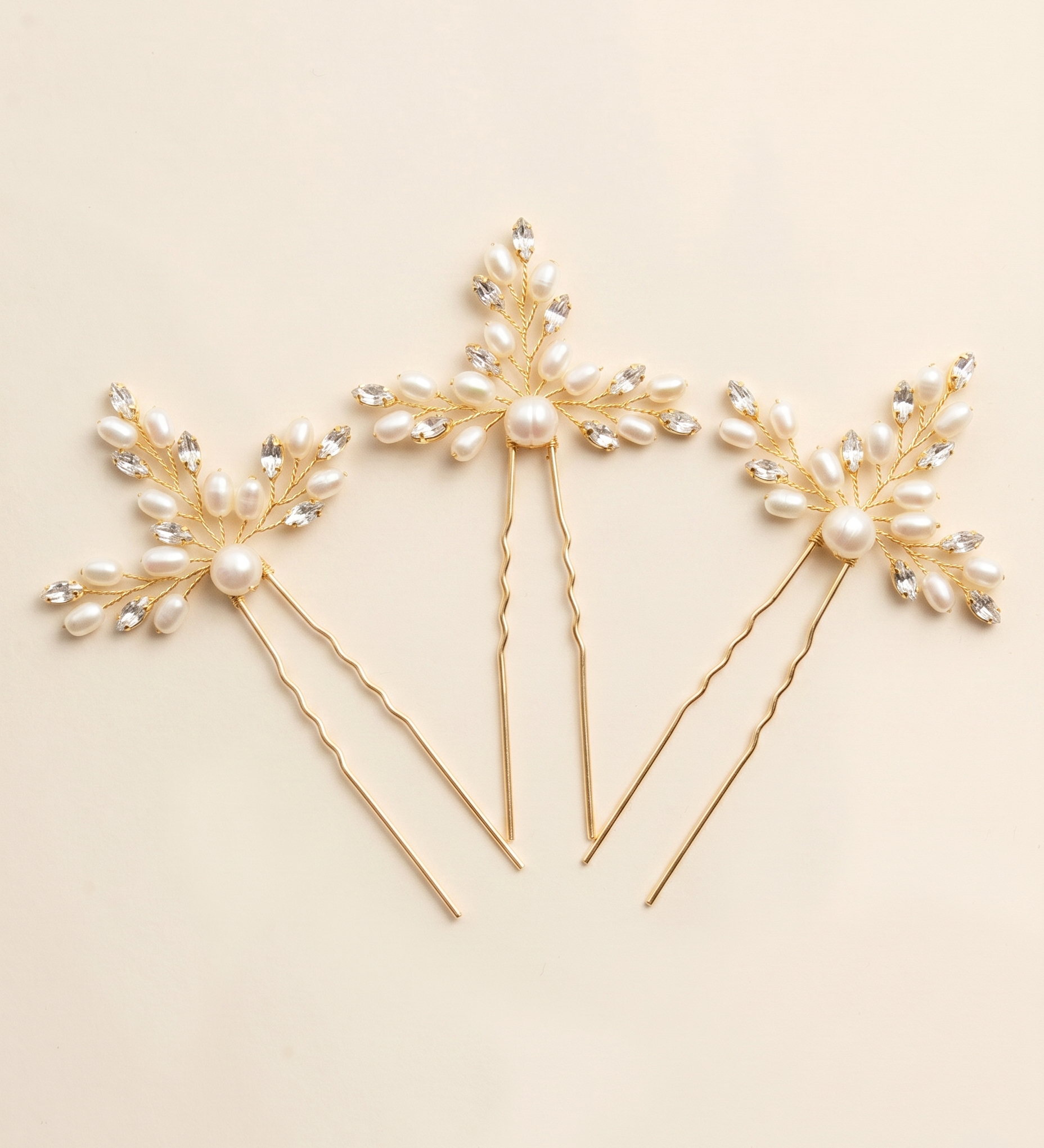 Aryana Bridal Hair Pins – Pearl & Crystal Wedding Hair Accessories (Set of 3)