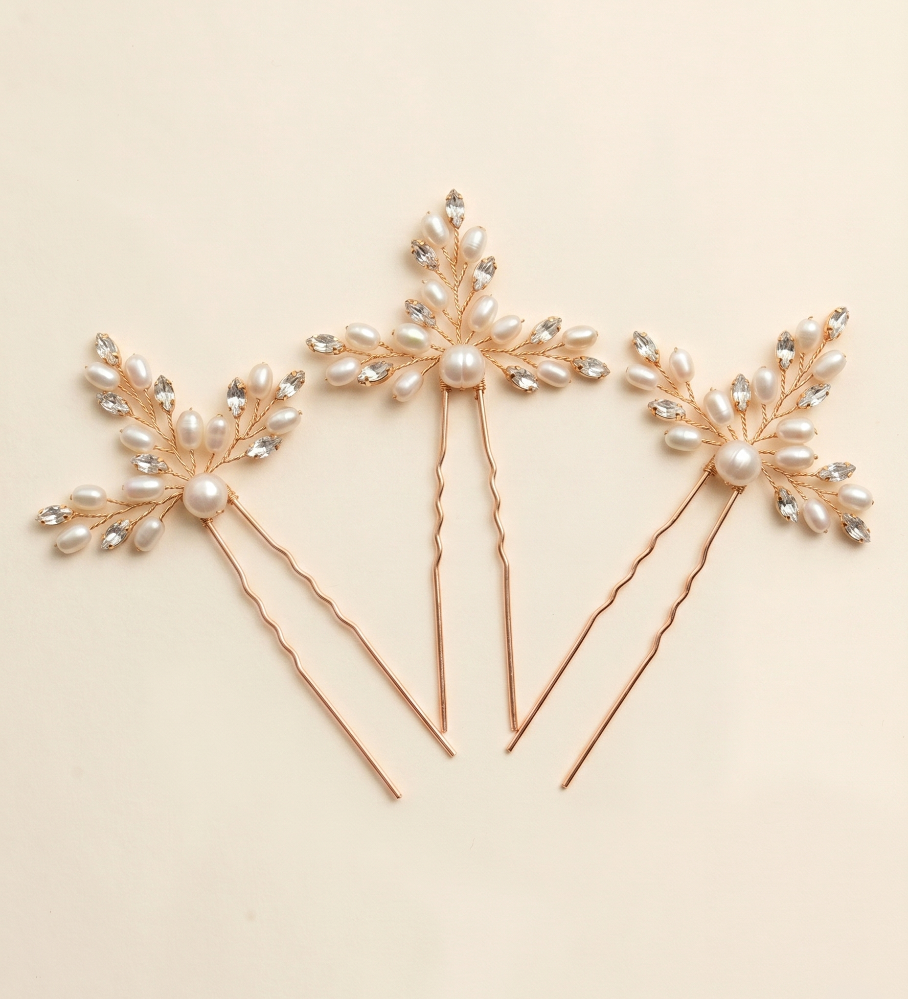 Aryana Bridal Hair Pins – Pearl & Crystal Wedding Hair Accessories (Set of 3)