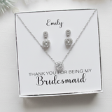 Aubrie Bridesmaid Jewelry Set – Cubic Zirconia Bridal Necklace & Earrings, Wedding Jewelry Gift for Bridesmaids