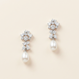 A pair of elegant earrings with a combination of pearls and diamonds.