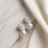 Brielle Pearl Earrings - Silver Cubic Zirconia and Pearl Bridal Earrings