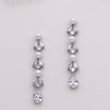 Sheila Pearl Earrings – Long Pearl & CZ Bridal Earrings Teardrop Wedding Earrings