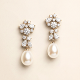 A pair of elegant earrings with a combination of pearls and diamonds.