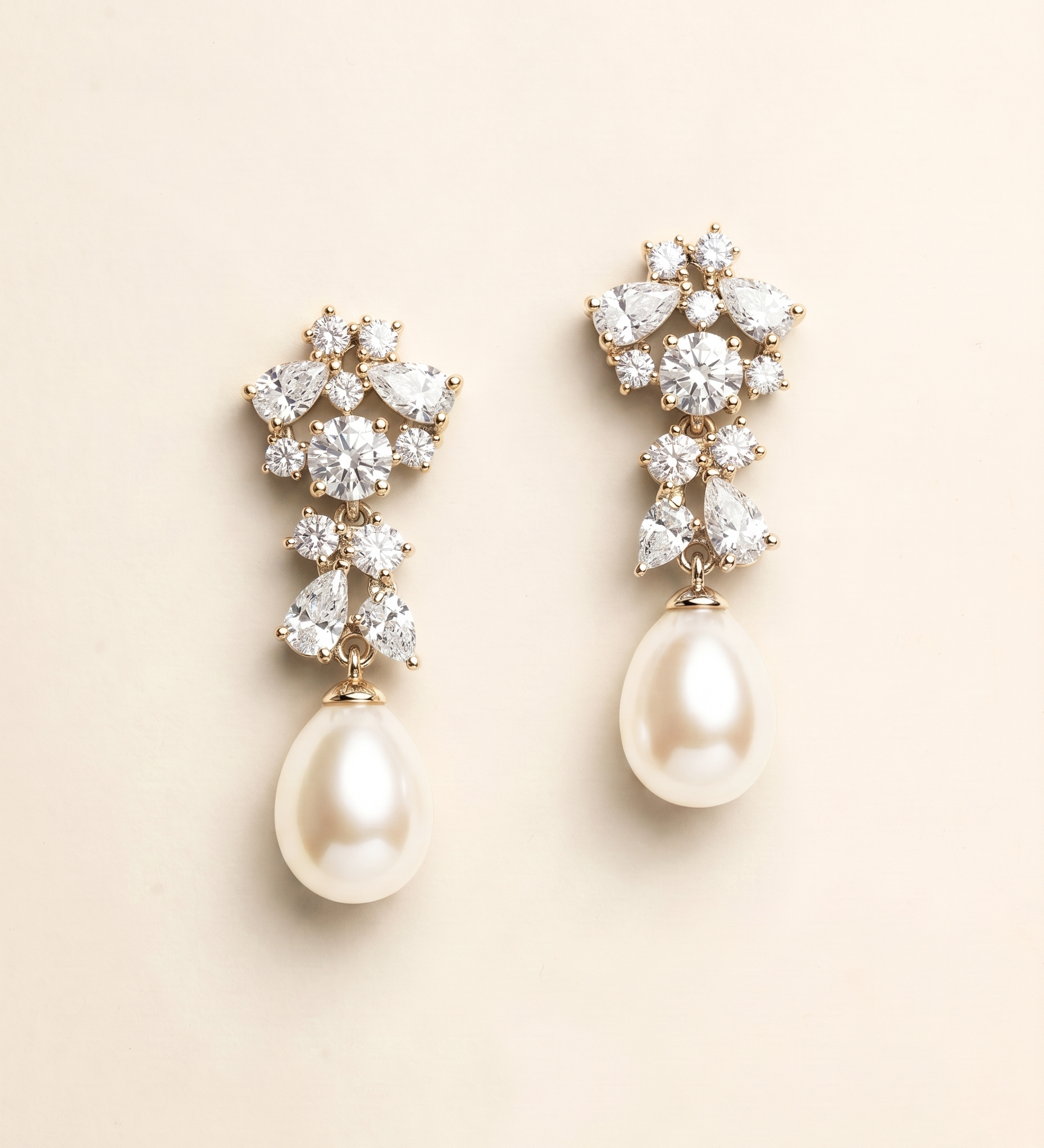 A pair of elegant earrings with a combination of pearls and diamonds.