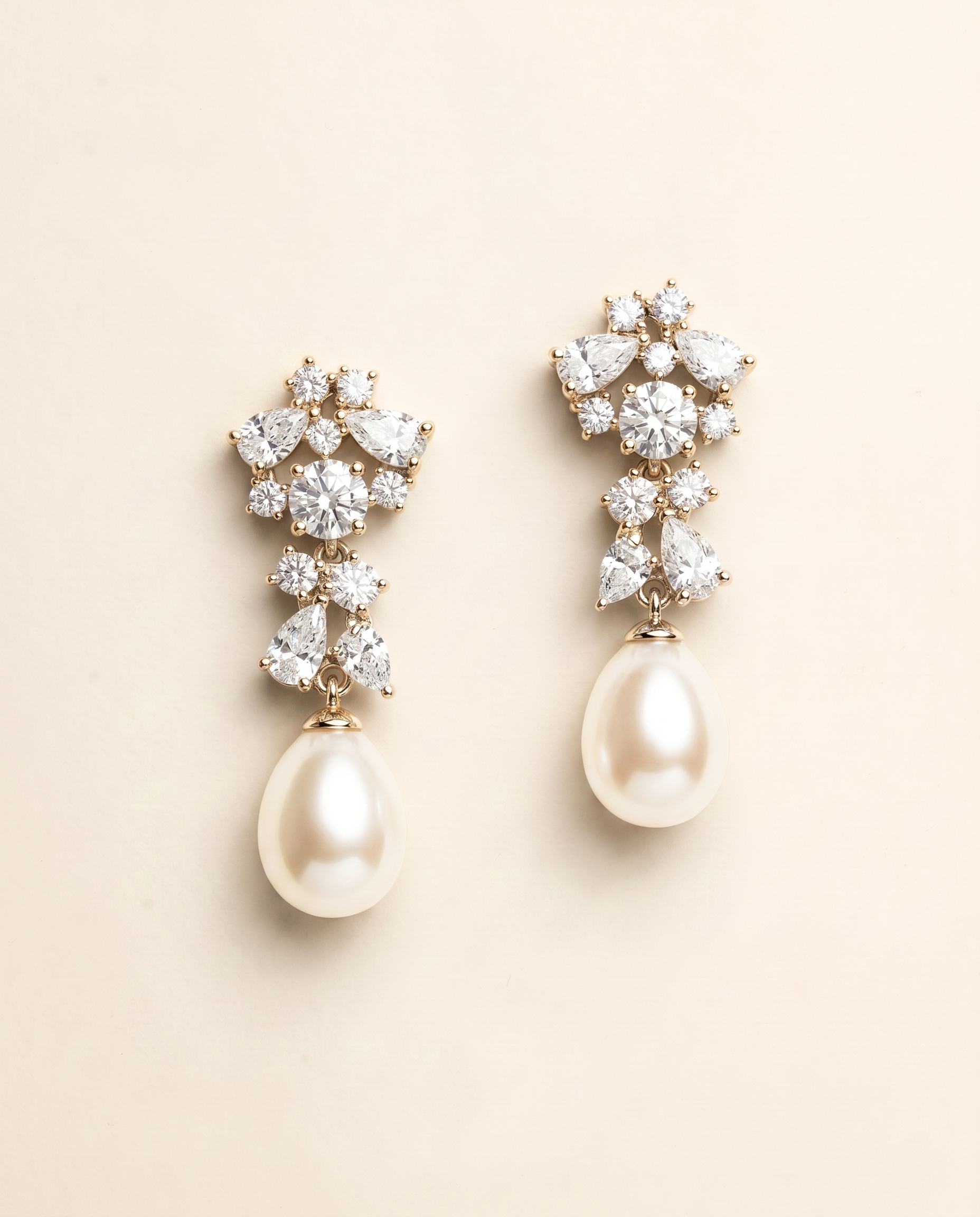 A pair of elegant earrings with a combination of pearls and diamonds.