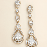 A pair of elegant gold earrings adorned with numerous sparkling diamonds.