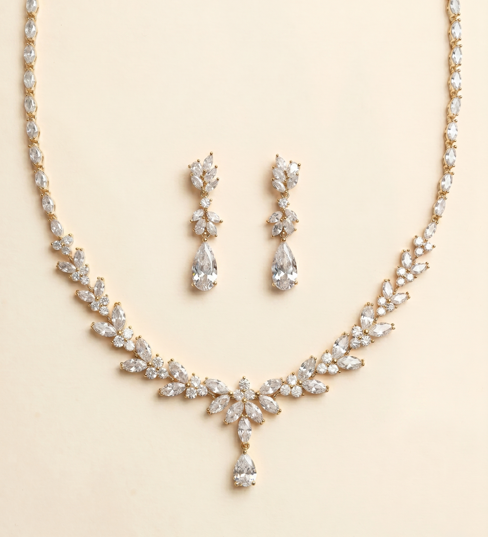 Camilla gold cubic zirconia earrings and necklace two-piece set