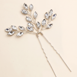 Candace Bridal Hair Pin Set of 2 – Crystal Leaf Wedding Hair Pins Silver Bridal Hair Accessories