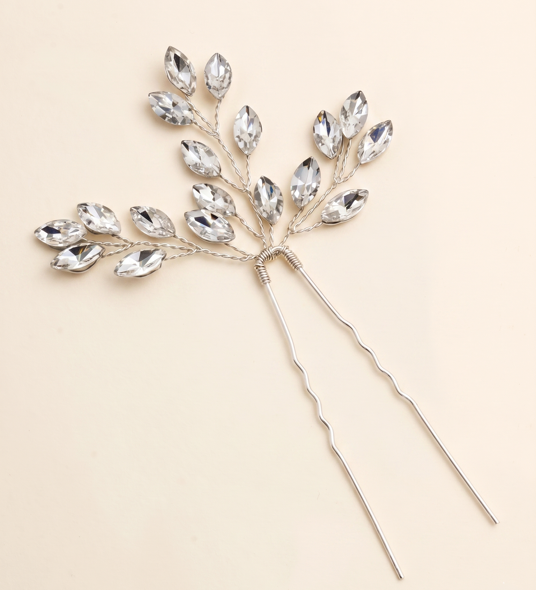 Candace Bridal Hair Pin Set of 2 – Crystal Leaf Wedding Hair Pins Silver Bridal Hair Accessories