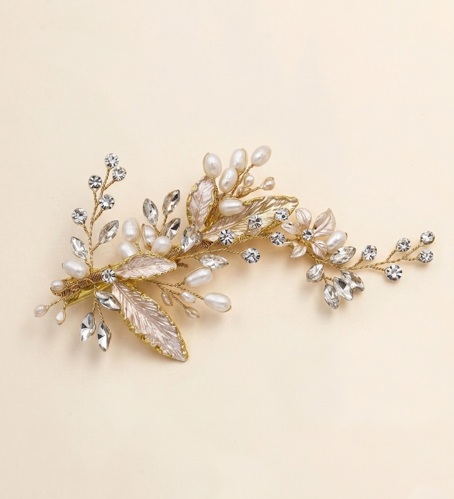 Celeste Pearl Bridal Hair Clip – Crystal Leaf Wedding Hair Accessory