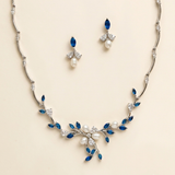 Dahlia Sapphire & Pearl Bridal Jewelry Set - CZ Wedding Necklace & Earrings