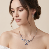 Dahlia Sapphire & Pearl Bridal Jewelry Set - CZ Wedding Necklace & Earrings