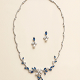 Dahlia Sapphire & Pearl Bridal Jewelry Set - CZ Wedding Necklace & Earrings