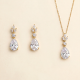 Dangle Drop Bridesmaid Jewelry Set – Teardrop Cubic Zirconia Bridal Necklace and Earrings