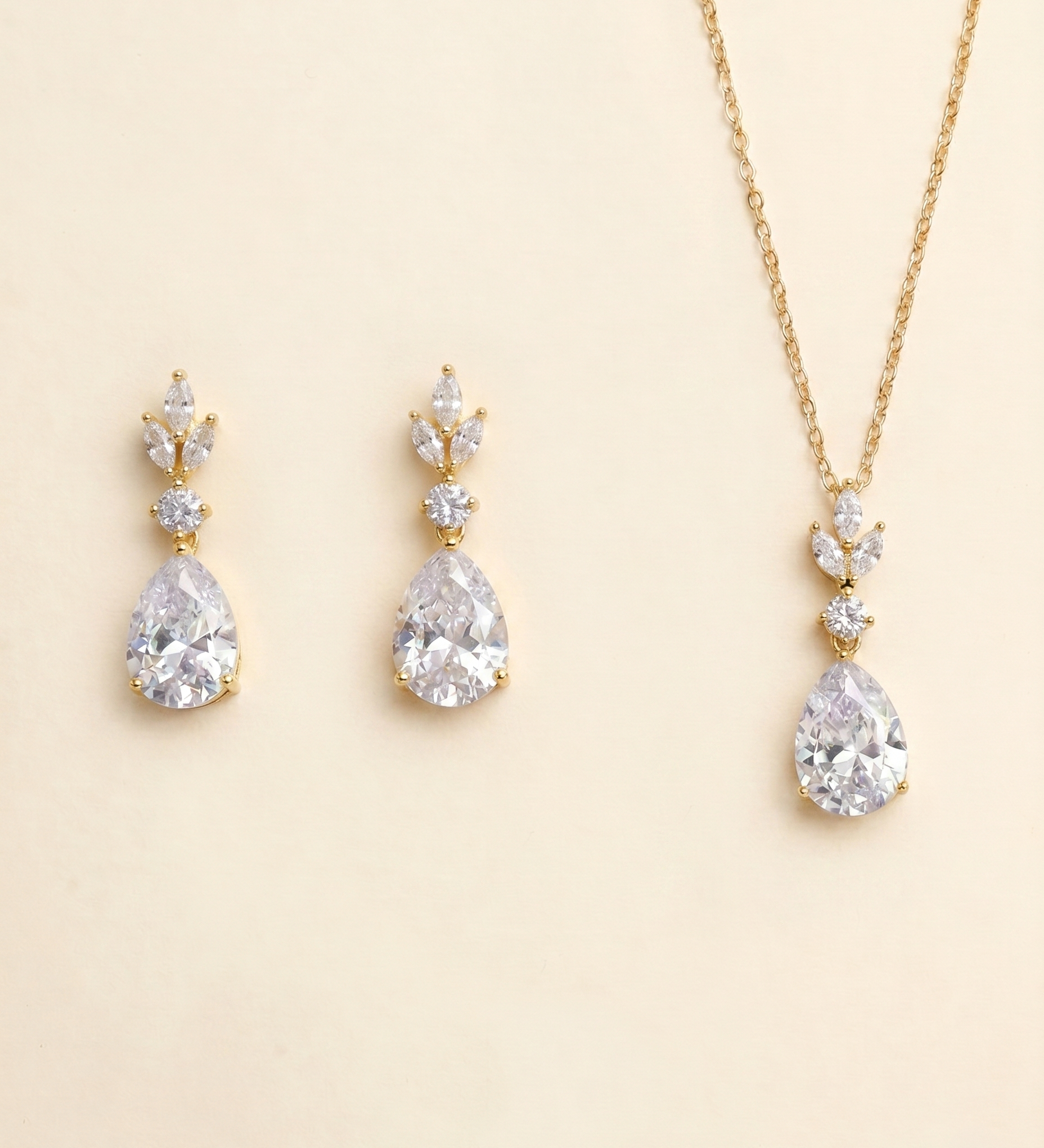 Dangle Drop Bridesmaid Jewelry Set – Teardrop Cubic Zirconia Bridal Necklace and Earrings