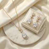 Dangle Drop Bridal Jewelry Set – CZ Teardrop Necklace & Earrings Set